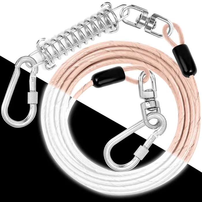 Dog Tie Out Cable: Reflective 150 Ft Heavy Duty Dogs Chain For Outside With Shock Absorbing Spring – Dog Runner Leash For Yard C