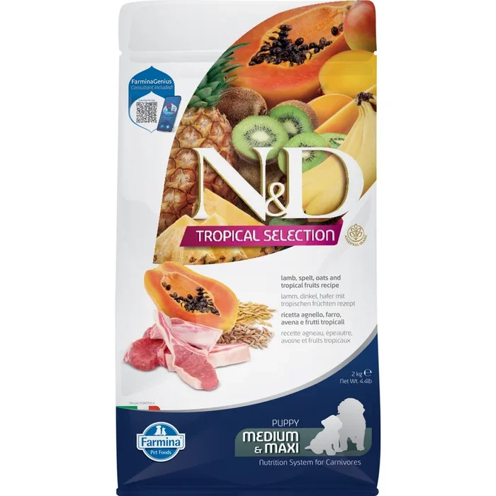 Dry Dog Food – N & D – TROPICAL SELECTION – Lamb, Spelt, Oats & Tropical Fruits – Puppy Medium & Maxi