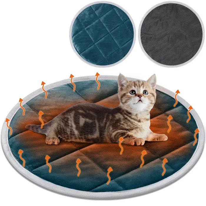 Drydiet 2 Pcs Cat Heating Pad Round 16 Inch Self Heating Cat Mat Washable Heated Bed Anti Slip Warming Pad Pet Bed Mat For Kenne
