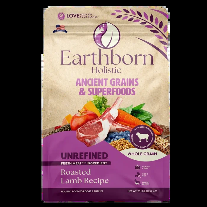Earthborn Holistic Ancient Grains Dry Dog Food – Unrefined Roasted Lamb – 4lb Bag
