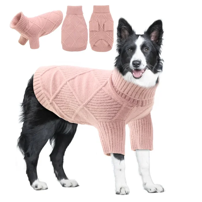 Emust Dog Sweaters For Large Dogs, Elastic Large Dog Sweater With Sleeves, Soft Dog Turtleneck Sweater For Fall & Winter, Pink 3