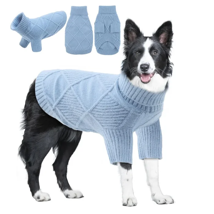 Emust Dog Sweaters For Large Dogs With Sleeves, Soft Dog Turtleneck Sweater For Fall & Winter, Blue 3Xl