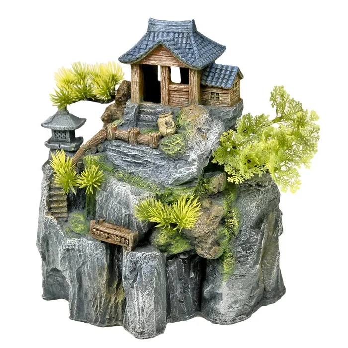 Exotic Environments Asian Cottage House With Bonsai Aquarium Ornament