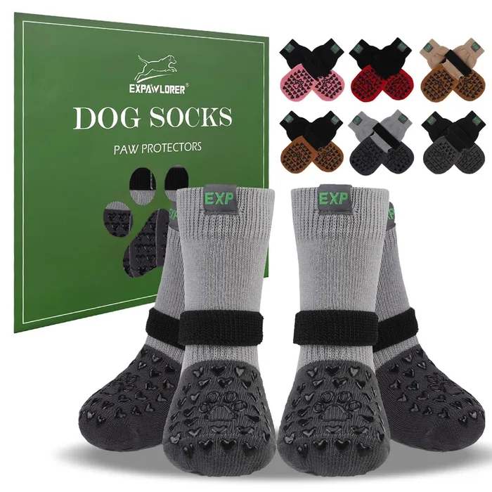 EXPAWLORER Anti Slip Dog Socks to Prevent Licking Paws – Dog Shoes for Hot Pavement, Pet Boots & Paw Protectors, Booties for Har