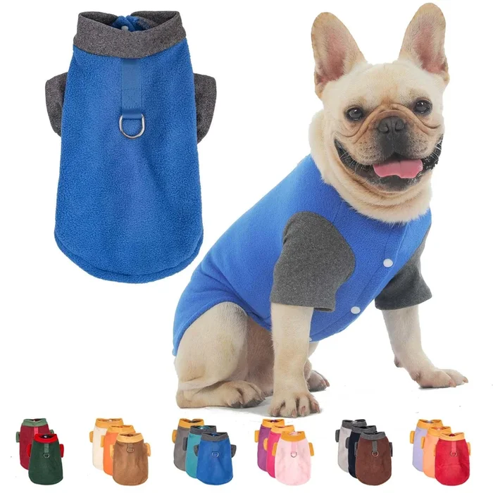 Fabricastle Dog Sweater, Medium, Indigo For Small Dogs, Winter Coat With O-Ring Leash, Polyester Sweatshirt Cat Apparel Accessor