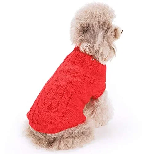 Fami Small Dog Sweaters Knitted Pet Cat Sweater Warm Dog Sweatshirt Dog Winter Clothes Kitten Puppy Sweater(Red, S)