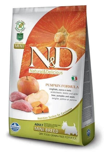 Farmina N&D Pumpkin Grain Free Dry Dog Food – Boar & Apple, Mini Kibble – 15.4lb