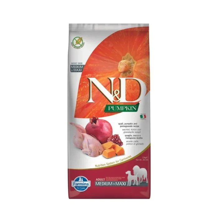 Farmina N&D Pumpkin Grain Free Medium/Maxi Dry Dog Food – Quail & Pomegranate – 26.4lb