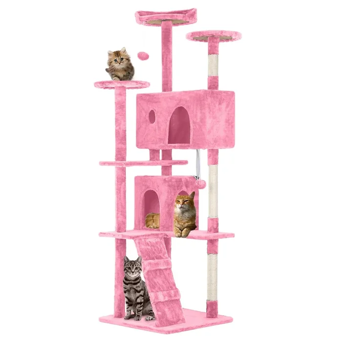 Fdw Cat Tree 70In Cat Tower Multi-Level Durable Cat Scratching Post & Cozy Fun Cat Jumping Platform Space Saving Cat Condo Pet Play House For Indoor Cats,Pink