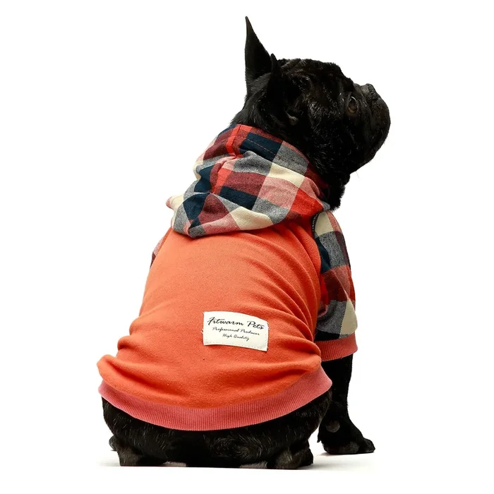 Fitwarm Dog Plaid Shirts Doggie Clothes Puppy Hoodies Cat Hooded T Shirts Pet Outfits Cotton Orange Xs