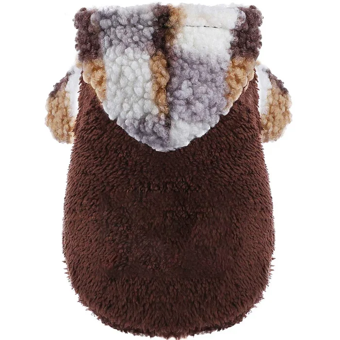 Fleece Dog Sweater Hoodie Warm Fuzzy Velvet Sweaters Winter Clothes For Small Dogs Girl Boy (Brown Plaid, X-Small)