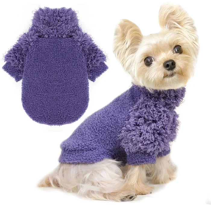 Fleece Dog Sweater Purple Pullover Dog Sweaters For Small Dogs Girl Boy Soft Dog Jacket Lightweight T-Shirt Pet Clothes Dog Coat