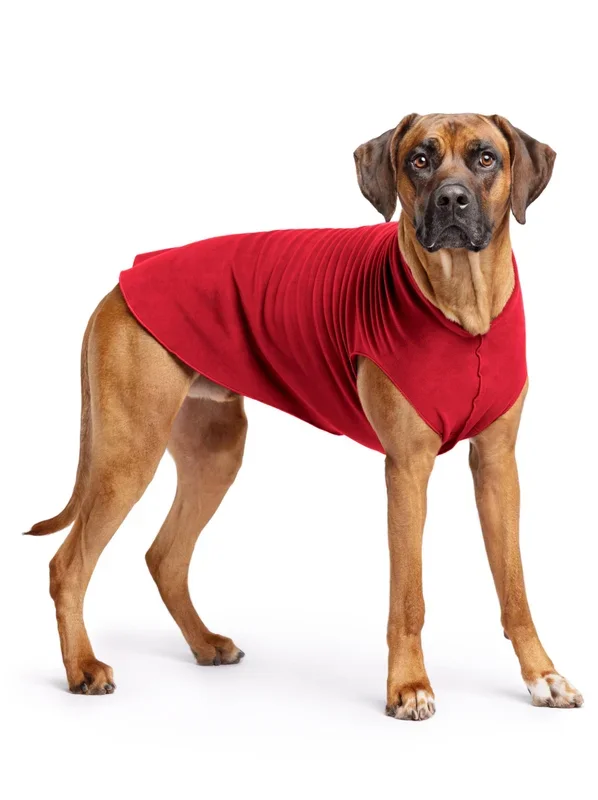 Gold Paw Stretch Fleece Dog Coat, Stretchy Pet Sweater, Machine Washable Pullover For Winter And Fall, Red, 26