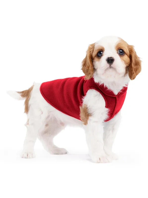 Gold Paw Stretch Fleece Dog Coat, Stretchy Pet Sweater, Machine Washable Pullover For Winter And Fall, Red, 4