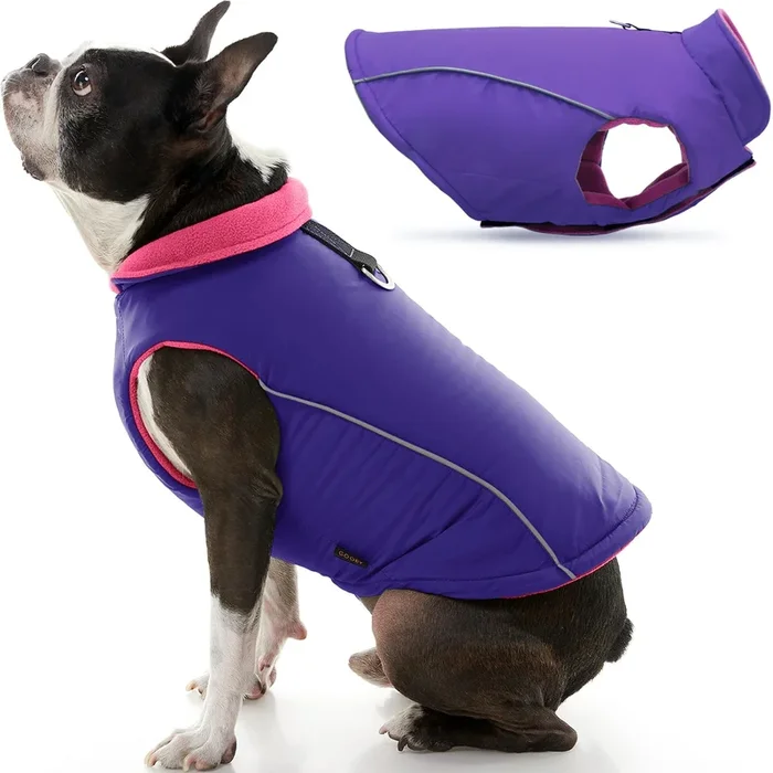 Gooby – Sports Vest, Fleece Lined Small Dog Cold Weather Jacket Coat Sweater With Reflective Lining, Purple, Medium