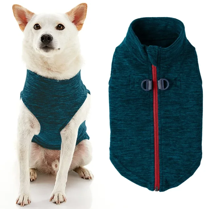 Gooby – Zip Up Fleece Vest, Fleece Jacket Sweater With Zipper Closure And Leash Ring, Turquoise Wash, Medium