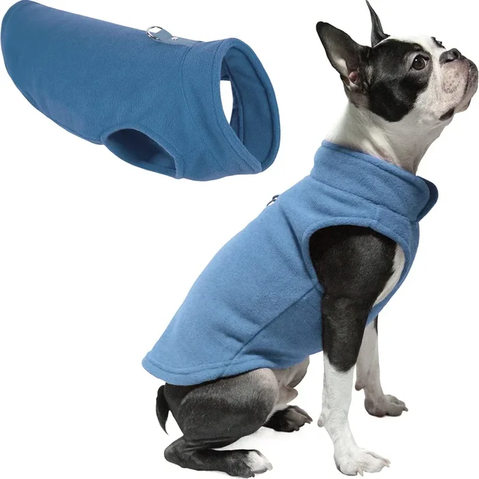 Gooby Fleece Vest Dog Sweater – Blue, Small – Warm Pullover Fleece Dog Jacket With O-Ring Leash – Winter Small Dog Sweater Coat