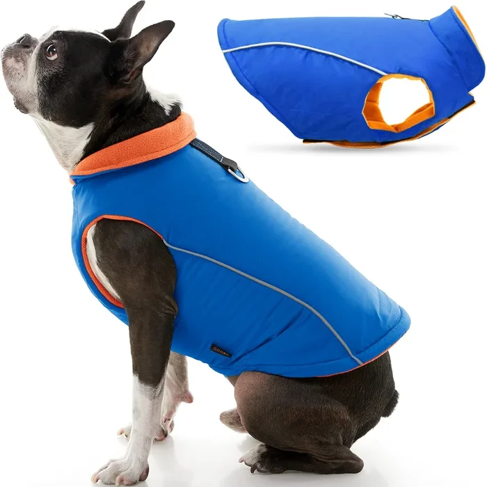 Gooby Sports Vest Dog Jacket – Blue, Large – Reflective Dog Vest With D Ring Leash – Warm Fleece Lined Small Dog Sweater, Hook A