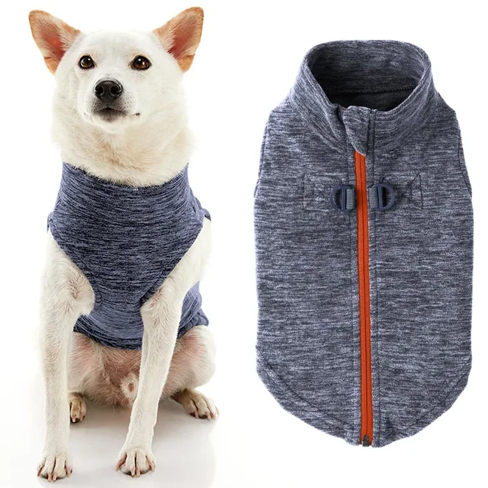Gooby Zip Up Fleece Dog Sweater – Gray Wash, X-Large – Warm Pullover Fleece Step-In Dog Jacket With Dual D Ring Leash – Winter Small Dog Sweater – Dog Clothes For Small Dogs Boy And Medium Dogs