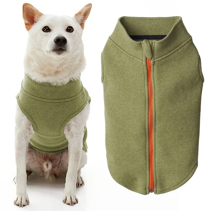 Gooby Zip Up Microfiber Fleece Dog Sweater – Green, Large – Warm Double Layered Soft Fleece Step-In Jacket Without Ring Leash –