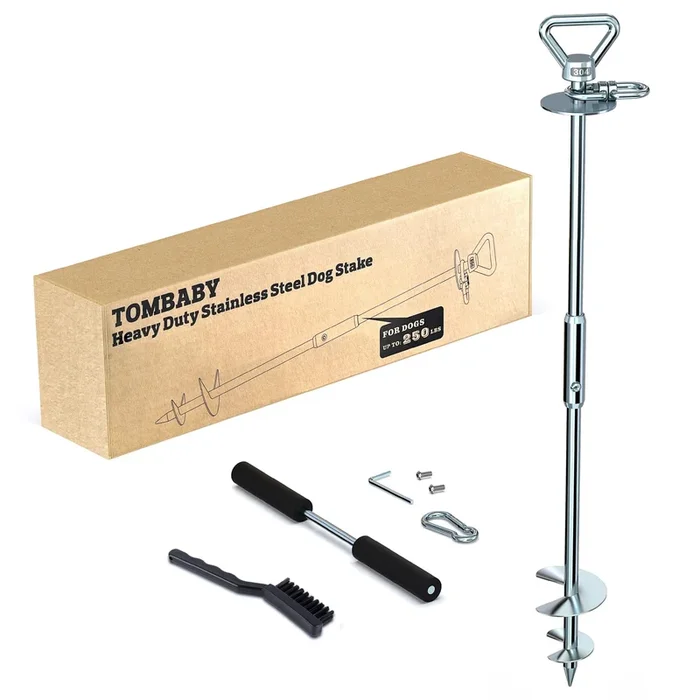 Heavy Duty 304 Stainless Steel Dog Tie Out Anchor – 360 Swivel Yard Stake For Dogs Over 250 Lbs – Suitable For Any Leash, Ideal