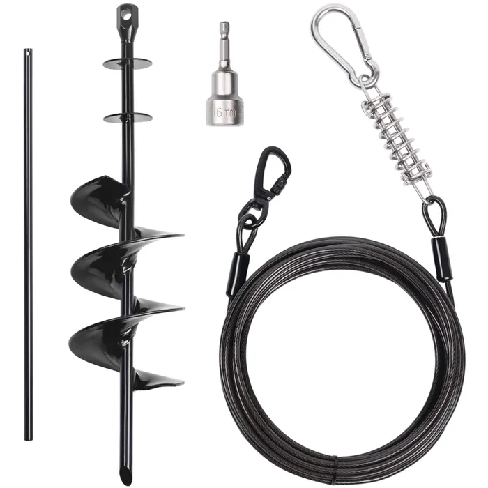 Heavy Duty Dog Tie-Out Cable And Stake For Yard Camping, With 30Ft Heavy Duty Cable With Spring, For Small Medium Large Dogs Up