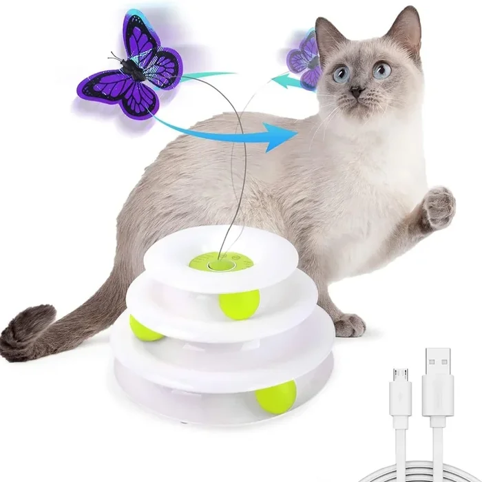 Interactives – Cat Toys – Tower Of Tracks With Butterfly