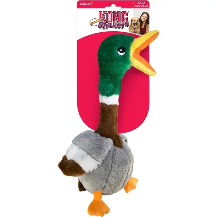 KONG Shakers Honkers Duck – Long Plush Toy with Low Tone Squeaker (Large)