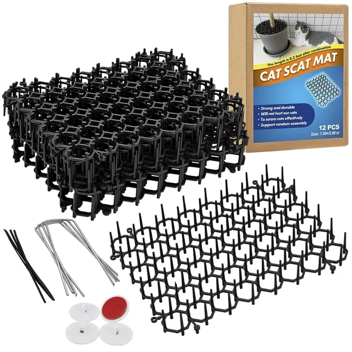 Ley’S Cat Deterrent Mat, Scat Mat For Cats With Spikes, Cat Repellent Indoor Furniture, Outdoor Garden Fence Animal Barrier, 12 Pack/Set