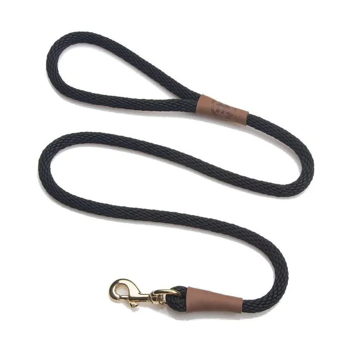 Mendota Pet Snap Leash – British-Style Braided Dog Lead, Made In The Usa – Black, 1/2 In X 6 Ft – For Large Breeds