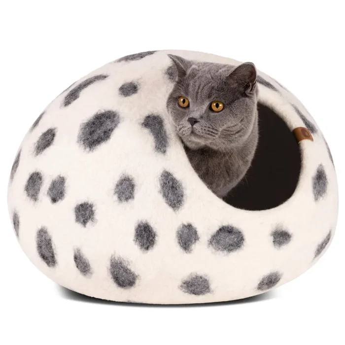Meowfia Cat Cave – Premium Felt Cat Bed For Indoor Cats, Handmade 100% Merino Wool (Vivid Shades) (Medium, Snow Leopard)