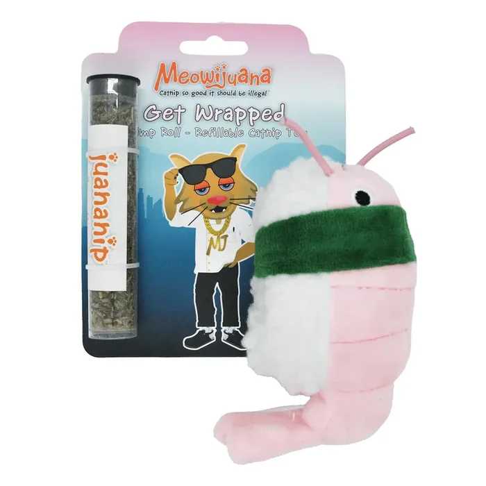 Meowijuana Get Wrapped Shrimp Sushi Roll Cat Nip Toy – Refillable