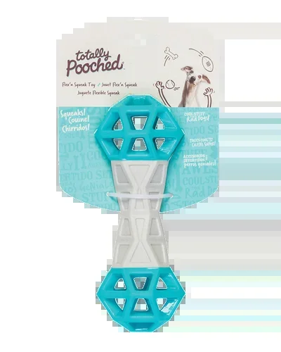 Messy Mutts Totally Pooched Flex ‘n’ Squeak Grey and Teal Dog Toy – 7 in.