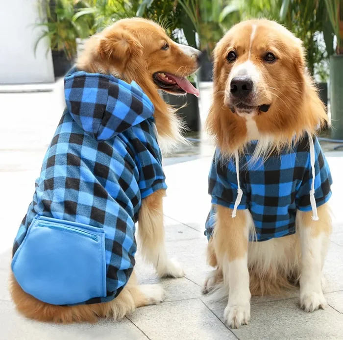 Mrcopetal Plaid Dog Sweatshirt & Puppy Sweater – Soft Brushed Fleece Hoodies With Zipper Pocket – Dog Winter Coat – Cotton Pet H