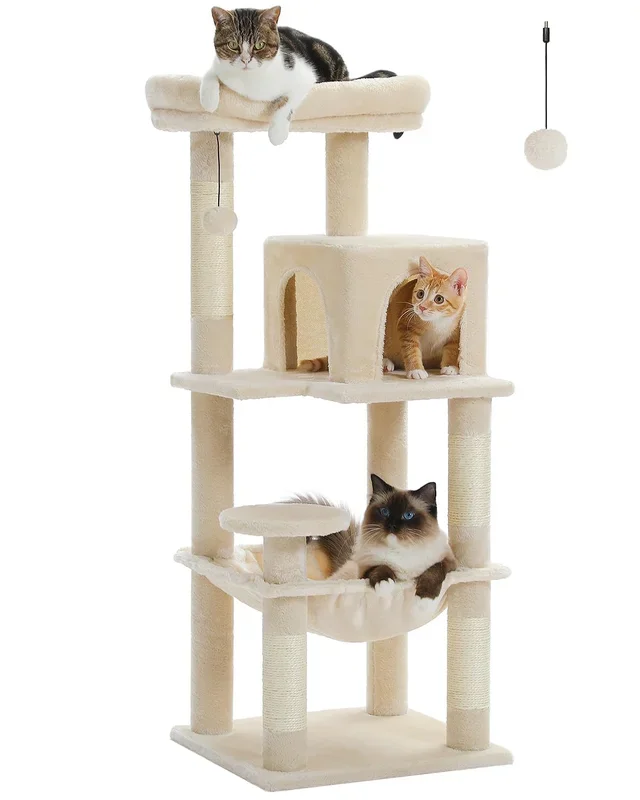 Muttros Cat Tree For Indoor Cats, 45.7” Multi-Level Cat Tower With Large Metal Frame Hammock, Cat Condo With 4 Scratching Posts