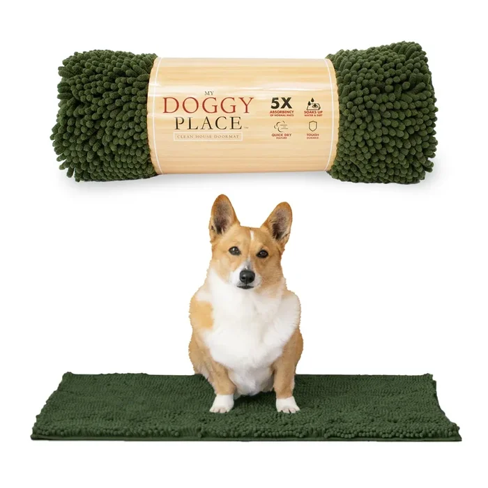 My Doggy Place Medium Chive Microfiber Dog Mat, 31” X 20”, Rubber Backed, Absorbent, Quick Drying, Machine Washable