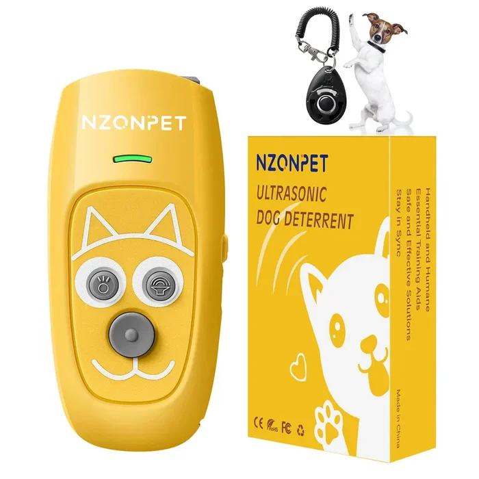 Nzonpet Anti Barking Device, Ultrasonic 3 In 1 Dog Barking Deterrent Devices, 3 Frequency Dog Training And Bark Control 16.4Ft Range Rechargeable With Led Light And Wrist Strap Yellow
