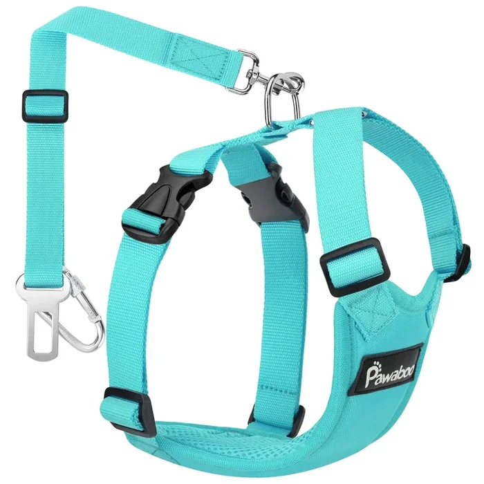 Pawaboo Adjustable Dog Safety Vest Harness with Seatbelt, Dog Seat Belt Harness for Car, Breathable Dog Seatbelt Safety Tether,