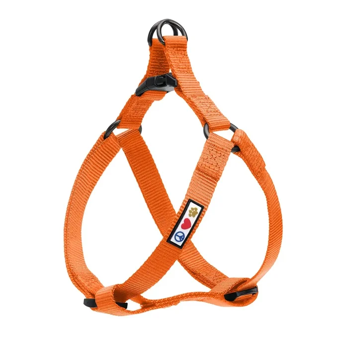 Pawtitas Medium Orange Dog Harness – Adjustable Reflective Harness for Dog Walking, Solid Color, Nylon, Buckle Closure, Machine