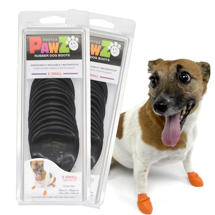 PawZ Rubber Dog Boots for Paws up to 2”, 24 Total (2 Packs of 12) – All-Weather Dog Booties for Hot Pavement, Snow, Mud, and Ra