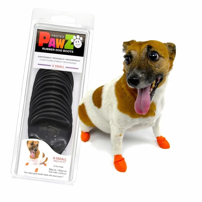Pawz Rubber Dog Boots For Paws Up To 2′, 12 Pack – All-Weather Dog Booties For Hot Pavement, Snow, Mud, And Rain – Waterproof, Anti Slip Dog Socks – X-Small, Black