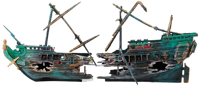 Penn-Plax Shipwreck Aquarium Decoration Ornament With Moving Masts, Lifeboat, And Bubble Action