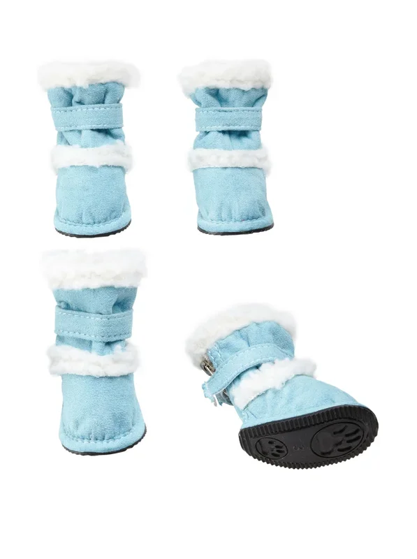 Pet Life Shearling Duggz Dog Shoes, Blue/White, Small