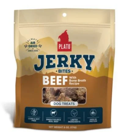 Plato Dog Treat Beef Bone Broth Jerky Bites 6 oz