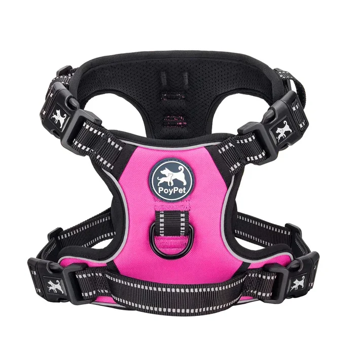 PoyPet 2019 Upgraded No Pull Dog Harness with 4 Snap Buckles, 3M Reflective with Front & Back 2 Leash Hooks and an Easy Control