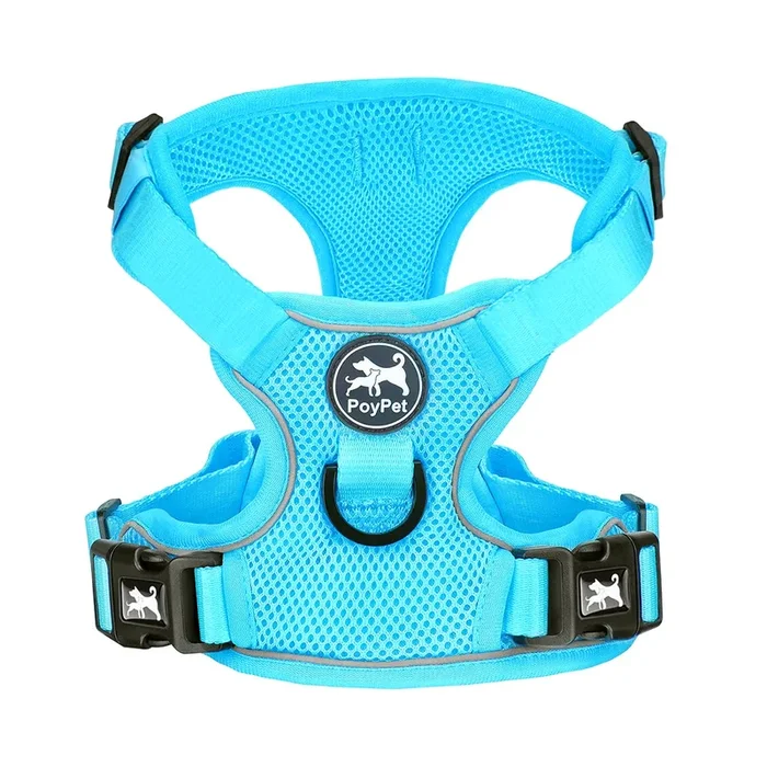 PoyPet Reflective Soft Breathable Mesh Dog Harness No Choke Double Padded Vest Adjustable(Light Blue,XL)