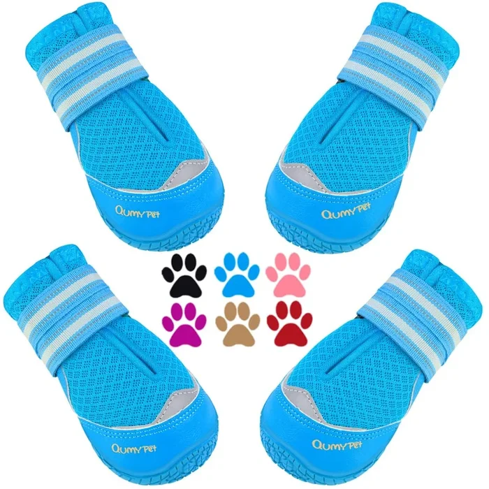 Qumy 4Pcs Dog Shoes For Hot Pavement, Medium Large Dog Boots & Paw Protectors For Summer Heat Protection, Mesh Breathable Nonsli