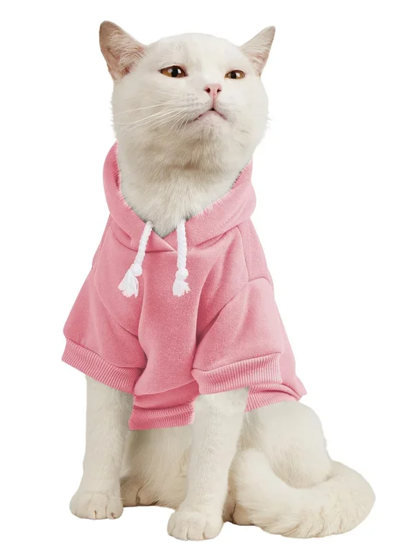 Qwinee Basic Dog Hoodie, Cat Apparel – Dog & Cat Jacket, Light Pink – Small