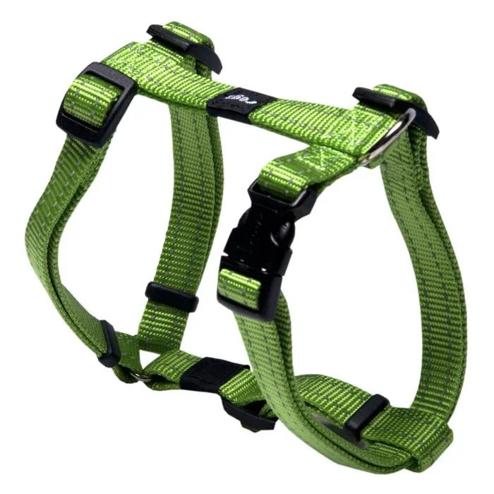 Reflective Adjustable Dog H Harness for Small to Medium Dogs; matching collar and leash available, Green