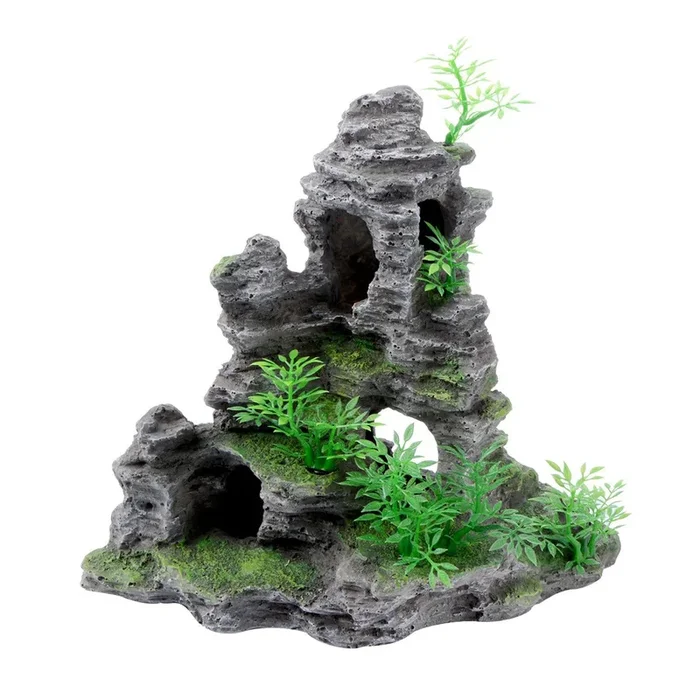 Saim Aquarium Mountain View Stone Ornament, Artificial Mountain Hill View Stone Rock Cave Aquarium Decorations Fish Tank Decor For Betta Cichlids Hideaway Cave, Hermit Crab Hideout – Large